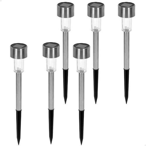 AKTIVE 61561, Pack de 6 Balizas de jardín solares Led, Estaca solar led, Luz continua entre 6 y 8 horas, Impermeable, farolas estacas solares, luces solares led exterior