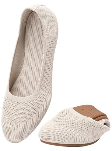 Puxowe Ballerine Femme Rond Tricot Pointe Chaussures Plates Confort Cale Bas Slip on Walking Robe Chaussures pour Femmes Doux