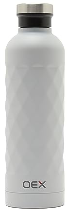 OEX Double Wall Drinks Bottle, Stainless Steel Water Bottle, Thermal Flask, Hydro Flask, Suitable for Hot or Cold Drinks, Light Grey, 750ml