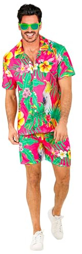 W WIDMANN MILANO Party Fashion - Tenue de soirée estivale, chemise à manches courtes et short, pour une fête sur la plage, une soirée à thème hawaïenne, un carnaval