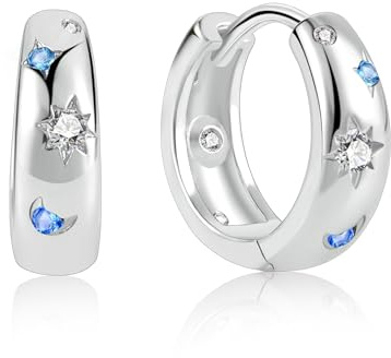 Silber 925 Ohrringe Creolen Kleine, Damen Sterling Silber 925 Creolen Klobig Farbiger Zirkon Ohrringe Glitze Silber 925 Creolen Kleine Knorpel Huggie Kreolen Creolen Dick Leicht Breit Ohrringe Chunky