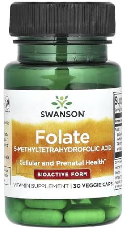 Swanson - Folate | Optimale Bioverfügbarkeit, Unterstützt die Schwangerschaft, 400mcg - 30 Kapseln