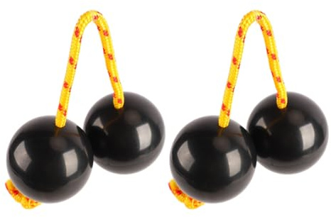 African Rhythmic Ball, 2Pcs Kashaka Instrument Egg Shaker Double Gourd Asalato Fingertip Percussion Drum Adjustable for Music Performance Party