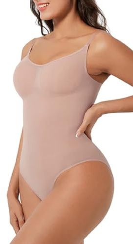 ZENYA Women Shapewear Bodysuit Tummy Control Seamless Sculpting Adjustable Straps Body Shaper (Beige, L-XL)