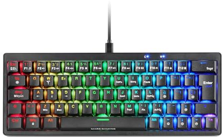 Mars Gaming MKMINIPRO, Teclado Mecánico Ultra-Compacto 60%, Switches Mecánicos Hot-Swappable, Iluminación RGB Chroma, Teclado Gaming Antighosting, Multiplataforma, Switch Marrón, Español, Negro