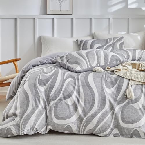 Lekesky Grey Duvet Cover King Size, Abstract Geometric Print King Duvet Cover Set, 3 Pieces Soft Microfiber Duvet Cover Modern Bedding Set (1 Duvet Cover 104x90, 2 Pillowcases 20x36)
