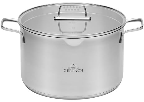 Gerlach 1760 Topf Kochtopf 10 L Induktion Elektroherd Gasherd Keramikherd Ofenfest Spülmaschinenfest Fleischtopf Induktionstopf Durchmesser 28 cm Mit Deckel Aus Gehärtetem Glas Ambiente