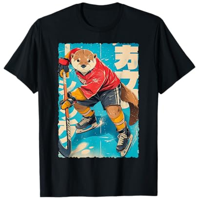 Manga amusant - Joueur de hockey sur glace - Art japonais - Loutre - Pour enfants T-Shirt