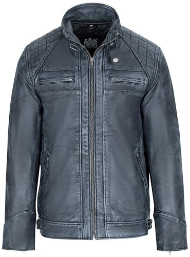 URBAN 5884 Veste en cuir pour homme - Skimo, Veste en mouton véritable de style motard avec 8 poches, fabrication artisanale, souple et durable