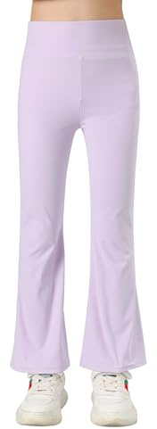 KISLOVE Leggings acampanados de cintura alta para niñas, pantalones deportivos para danza, yoga, pantalones deportivos para niños de 5 a 16 años, Morado (, 13-14 años
