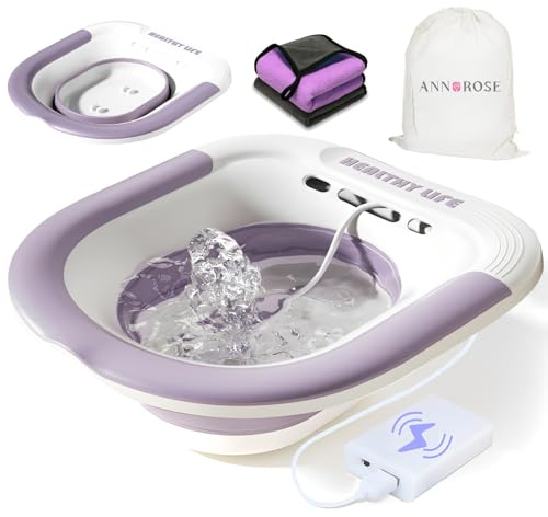 Sitz Bath，Electric Sitz Bath for Toilet, Portable and Collapsible Sitz Bath Tub for Hemorrhoids & Postpartum Care, Wide Seat for Home Use, Easy Storage (Purple)
