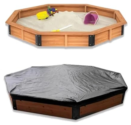 Sandkasten aus Holz mit Abdecktuch – achteckiger Sandkasten zum Spielen im Freien, einfache Selbstmontage, ideal für Kinder im Alter von 3–8 Jahren, große Größe