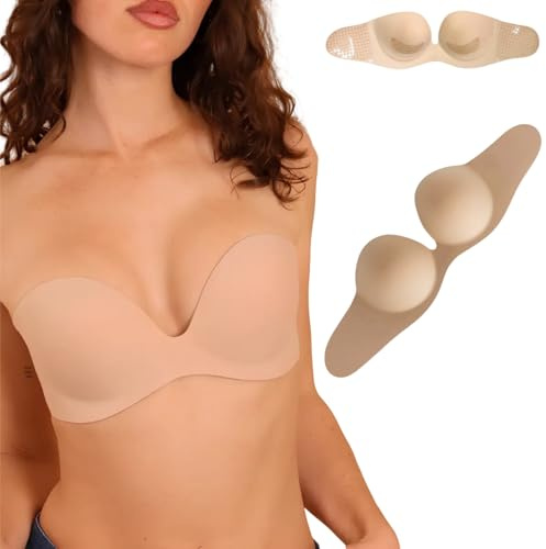 MEIION Reggiseno minska Reggiseno Adesivo Push-Up Senza Spalline – Perfetto per Abiti Scollo a Schiena e Senza Spalline, Riutilizzabile con Coppe Adesive e Fasce Laterali Invisibili