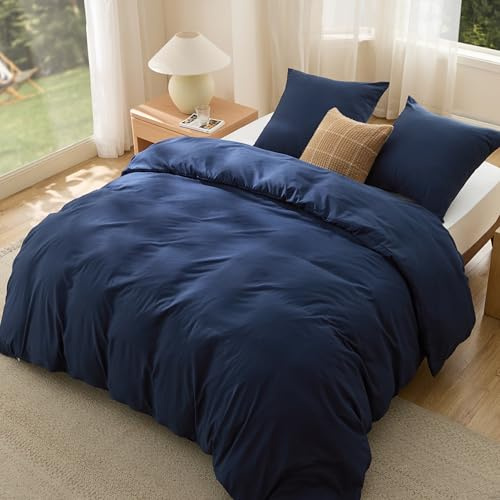 Bedsure Housse de Couette 260x240 cm - Parure en Microfibre de Polyester Oeko-TEX - Bedding Sets Housses de Couettes 260x240 + 2X Taies d'oreiller 65x65 cm avec Fermeture Éclair - Bleu Marine