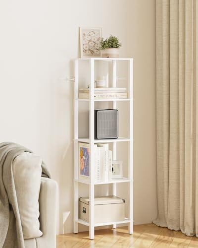 Apetaccat Book Shelf, 5 Tier Tall Bookshelf, Narrow Bookcase with Open Shelves, 38 x 27 x 136CM, Book Shelves for Living Room, Office, Study, White