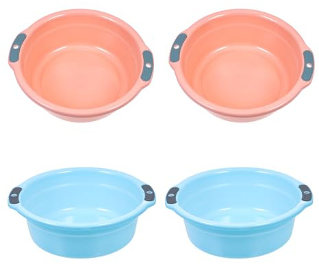 Healvian Home Washing Basins Lightweight with Double Handles Blue 4pcs Foot Basin and Hanging Hole Design and Environmentally Friendly Pp Material Random Random Color for Bathroom and Kitchen Use