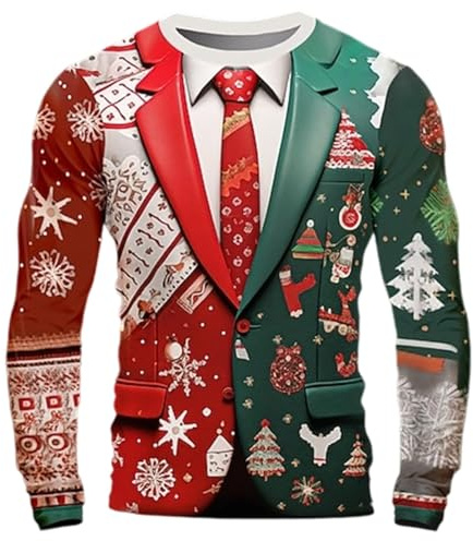 Genérico Sudadera Navidad para Hombre,Jersey Navideño Feo Clásico Sweaters suéter Familia Merry Christmas Jumper Oversize Gracioso Familiares Talla Grande de
