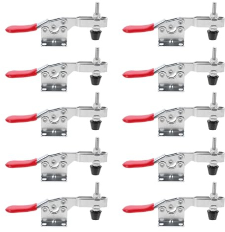 Alipis 10 Abrazaderas de Palanca Rápida de Empuje Horizontal Juego de 10 Piezas Metálicas Mango Rojo Abrazaderas de Presión para Bricolaje y Fijación en Madera o Metal Uso Manual en