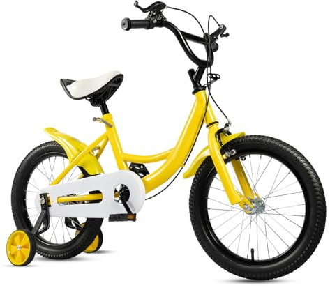 CHIMHOON 16 tums barncykel, cykel för pojkar och flickor med stödhjul och dubbelt bromssystem, höjdjusterbar barncykel, stadscykel från 5 år för utbildning, utomhus