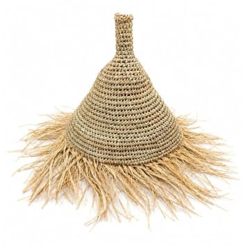 JARDIN202 - Estromboli Pantalla para Lámpara de Mimbre con Flecos| Diseño Boho Chic Conico Artesanal | Interior y Porche Techado | (Grande)