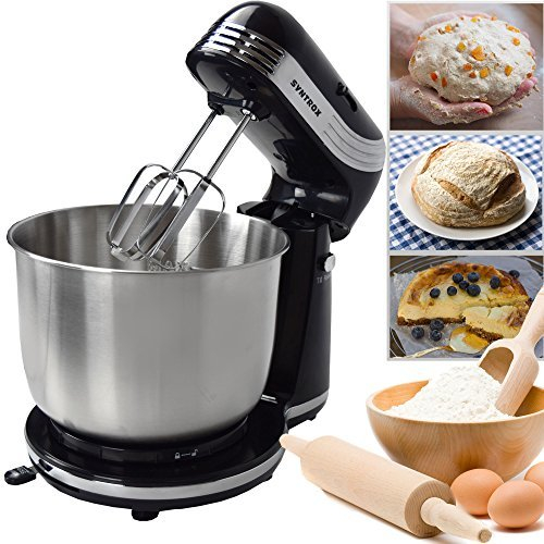 Syntrox Germany Küchenmaschine Knetmaschine Rührbesen Knethaken Standmixer KM-250W Delight mit 3 Liter Edelstahlschüssel