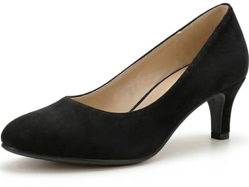 Ladies Womens Low Kitten Heel Work Court Evening Girls Shoes Pumps Size 3-12 (5 UK, Black Suede)