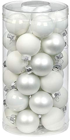 Magic Weihnachtskugeln Glas 4cm, 30 Stück Christbaumkugeln Deko Weihnachten Farbe: Just White-Mix (weiß)