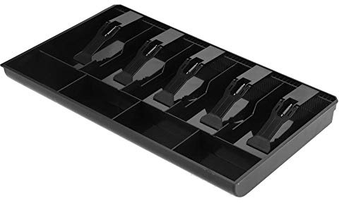 Taidda Cash Tray, Cash Drawer Register 5 Bill Compartments 5 Coin Compartments Insert Plastic Tidy Coin Cash Storage Tray for Keep Petty Cash, Stamps, Loose Change, 15.94x9.65x1.38in Black