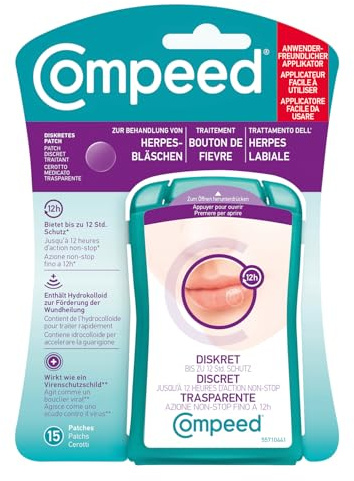 Compeed Parche para herpes facial, con aplicador, para cicatrización acelerada de heridas, 15 parches