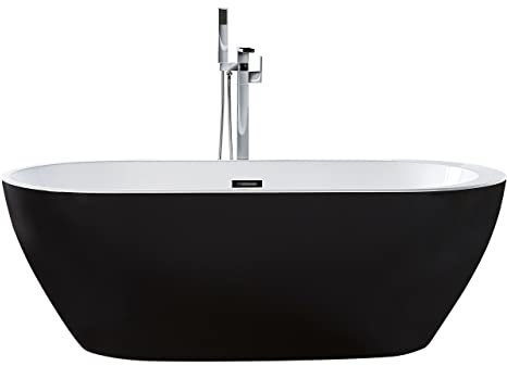Baignoire Moderne Autoportante Ovale en Acrylique avec Système Trop-Plein 150 x 80 cm Noire Nevis