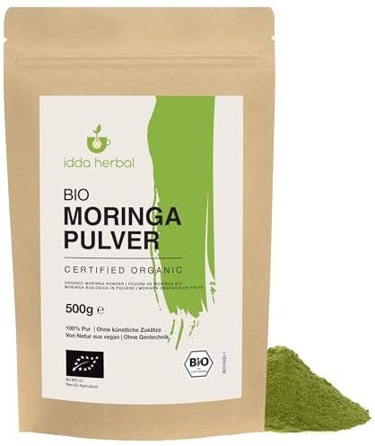 IDDA Herbal Moringa Pulver BIO 500g, Moringa Oleifera, Moringablätter getrocknet und gemahlen