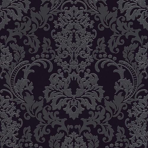 Papier peint baroque Profhome 361663-GU papier peint intissé texturé au style baroque scintillant noir 5,33 m2