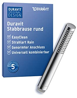 Duravit Universal Stabbrause, Duschkopf mit Strahlart Rain, Duschbrause rund, Handbrause mit reinigungsfreundlichen Silikonnoppen, Chrom