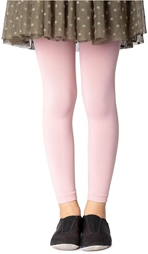 NOQ Medias sin pies para niñas, mallas de longitud completa, falda larga hasta el tobillo, vestido tipo túnica, baile escolar, Ballet, microfibra opaca, Powder Pink 4/5 años (104/110 cm)