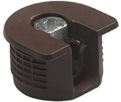 Amig - Excentrisk krok, M6 - Ø 20 x 12,5 mm, 4 enheter, för montering av skivor med M8 modell 60 skruvar, idealisk för att sammanfoga hyllor och möbler, brun plast