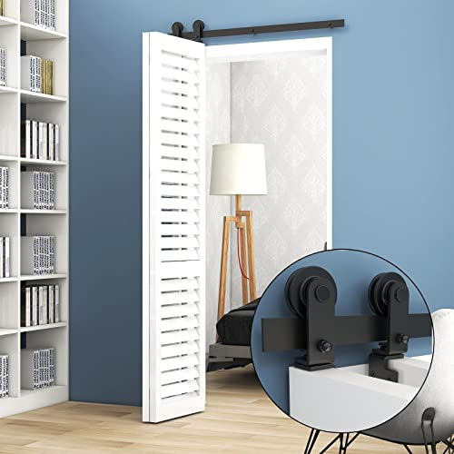 TSMST 76,3 cm/2,5 ft Bi-Fliegue Sistema completo de puerta corredera, ahorro de espacio para 2 puertas, lisa y silenciosa en forma de T (sin puerta)