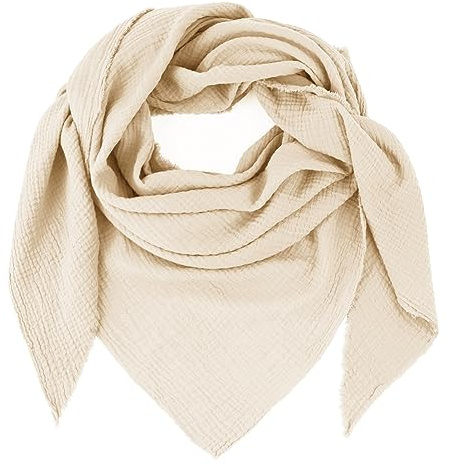 Gloop Bufanda de mujer XXL de punto triangular, bufanda de algodón, pañuelo triangular, muselina, sin arañazos en la piel, crema, Talla única