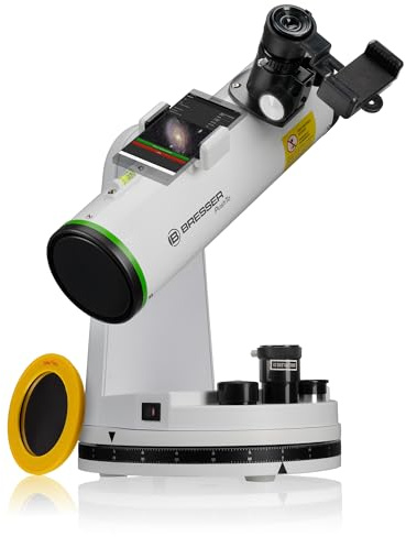 Bresser PushTo NT-76/350 Smart Teleskop für IOS, Android und Windows, 76mm Spiegelobjektiv, 350mm Brennweite, Bluetooth, Tischgerät mit Smartphone-Adapter