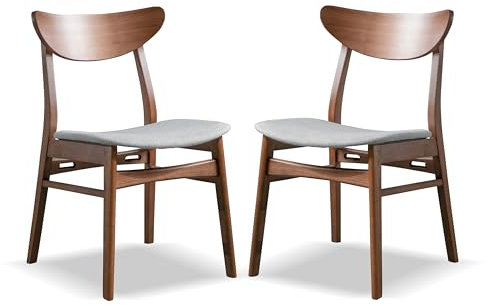 Furniture of America Beck Mid-Century Modern Dining Chairs Set of 2, Solid Wood with Curved Backrest and Angled Legs, Boucle Fabric Padded Seat for Dinner Room, Kitchen, or Living Space, Walnut Brown