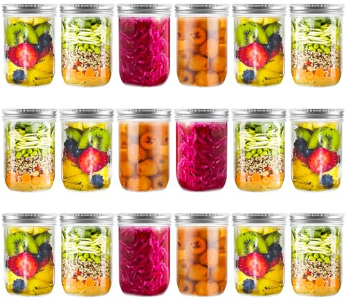 LOPYXBR 18 tarros con tapa de rosca de 500 ml Mason Jar con tapa para mermelada, miel, yogur, pepinos y overnight oats