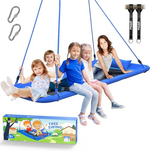 Hapfan 800lbs 60 Platform Tree Swing for Kids and Adults with Pillow, Heavy Duty Large Rectangle Swing for Kids Outdoor, Textilene Fabric, 9.8 FT Hanging Straps