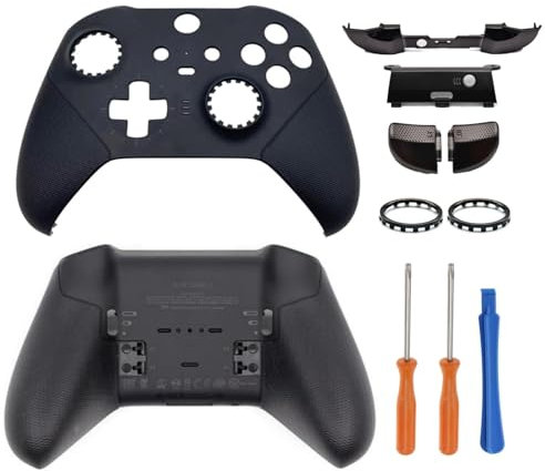 Hzxkqmil Jeu de Boîtier de Remplacement pour Xbox Manette Elite Series 2 - Noir, Couvercle de Coque Avant/Arrière + LB RB LT RT Bouton Gâchette Baffle Anneaux de Joystick Accessoires