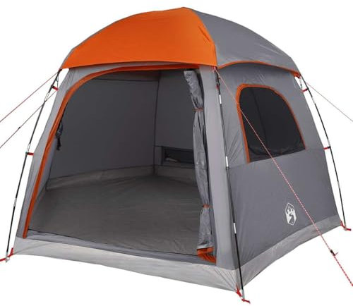 vidaXL Tenda Familiare Igloo 6 Persone Grigia Arancione Impermeabile, Tenda, Tenda da Giardino, rifugio all'aperto, Tenda da Campeggio