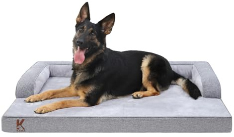 KSIIA Cama Extra Grande para Perro Impermeable Ortopédica XXL Sofá Cama para Perro con Refuerzo en Forma de U, Funda Extraíble Lavable y Base Antideslizante, Gris, 119x81x19cm