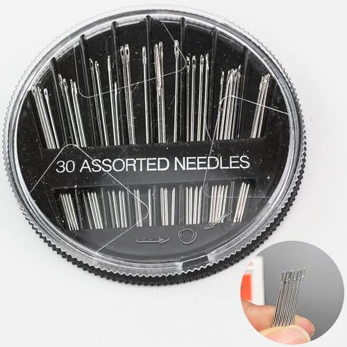 30 agujas de coser a mano, juego de agujas de coser con mango, agujas de bordado adecuadas, accesorios de costura con caja, agujas de bordado de varios tamaños adecuadas para manualidades normales