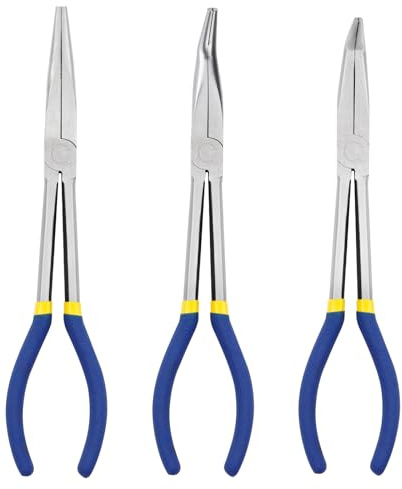 MISIQIMA Set di 3 pinze a becchi lunghi in acciaio al carbonio, pinze a becco lungo dritte per lavori di manutenzione precisa (estese, 45 gradi e 90 gradi)
