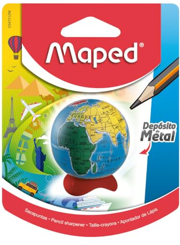 Maped Globe - Sacapuntas de 1 agujero, accesorio de escritorio compacto, afilado preciso, herramienta educativa, diseño atractivo y eficiente