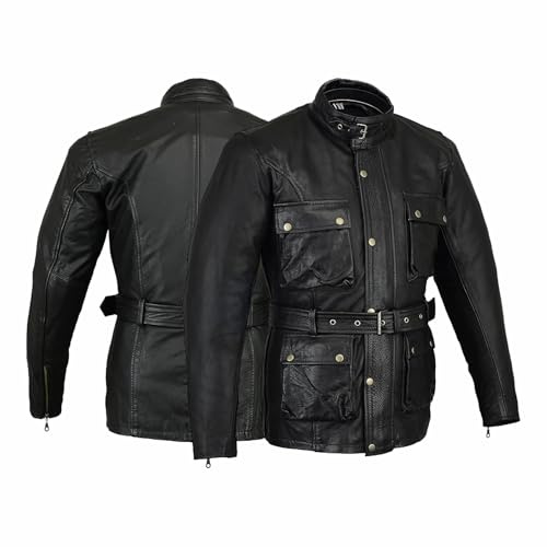 Bikers Gear Classique Vintage Trail Blazer CE1621-1 PU Armour Moto Ciré et Vieilli Veste en Cuir Traité - Noir - 6XL