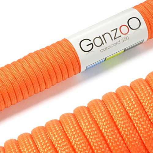 Ganzoo Paracorde 550, 4mm Corde, 15 Mètres, Polyester, Type 3-7 brins intérieurs, Le Bricolage de Laisse de Chien Collier Bracelet, Camping Survie et Outdoor Corde à Tout Faire, Orange