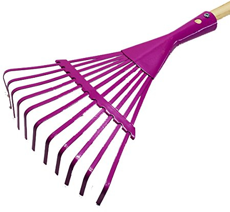 Kindergartengeräte 1 von 8, Kinder Garten Werkzeuge Geräte Schaufel, Besen, Rechen, Laubbesen, Harke, Grubber, Doppelhacke, Spaten, Metall mit Holzstiel (Rechen Purple)